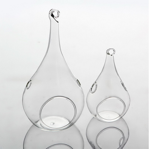 4 Pack of Hanging Clear Glass Tealight Candle Holder Tear Drop Pear Hour Glass Shape - 20cm High Terrarium Plant Mini Garden Holder Decoration Craft G