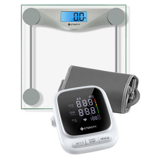 Digital Body Weight Bathroom Scale - Silver & Smart Blood Pressure Monitor - White Bundle