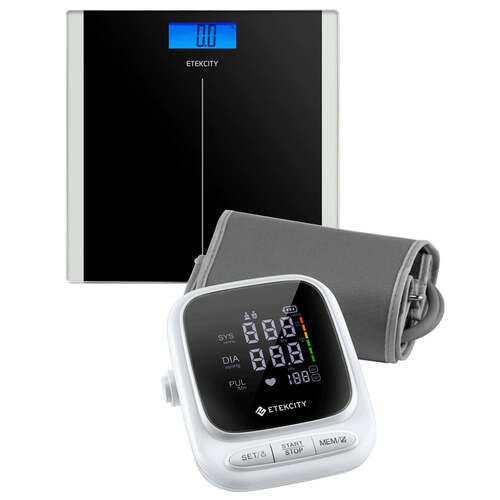 Digital Body Weight Bathroom Scale - Black & Smart Blood Pressure Monitor - White Bundle