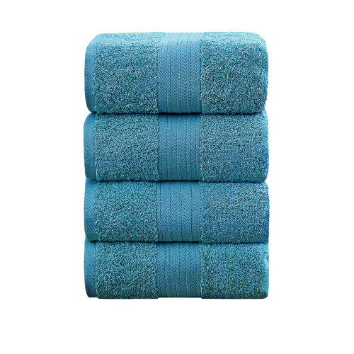 4 Piece Cotton Bath Towels Set - Blue