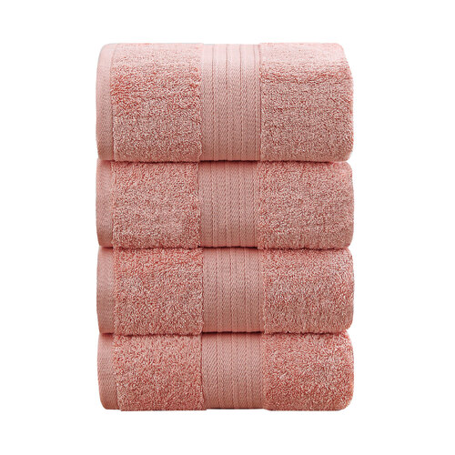 4 Piece Cotton Bath Towels Set - Coral