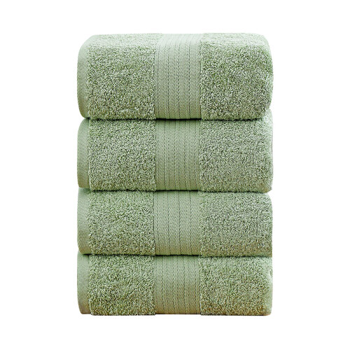 4 Piece Cotton Bath Towels Set - Sage Green