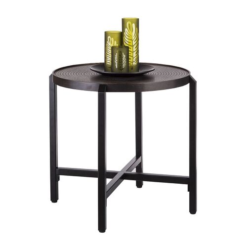 Jefferson Small Round Iron Black Side Table with Copper Finish Top