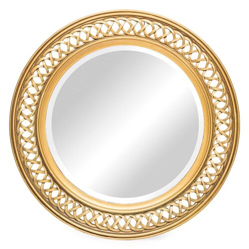 Decorative Wooden Round Wall Mirror in Rustic Gold Finish
