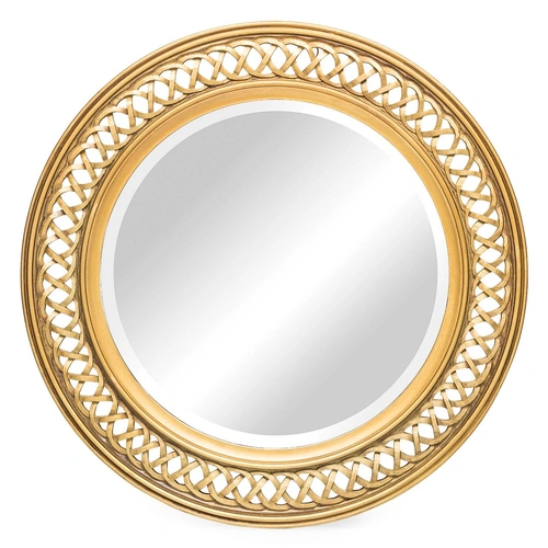 Decorative Wooden Round Wall Mirror in Rustic Gold Finish