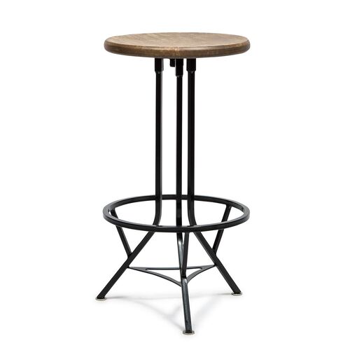 Industrial Wooden Iron Swivel Bar Stool - Black Rustic