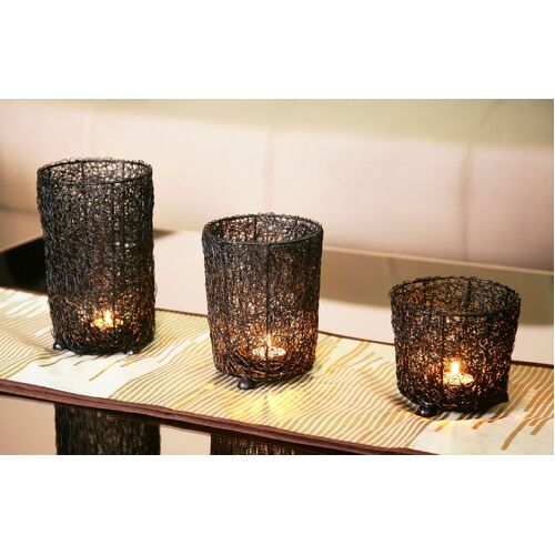 Wired Mesh Tealight Black Candle Holders - Set of 3