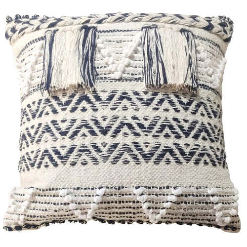 Blue/white woven & tufted cushion cover