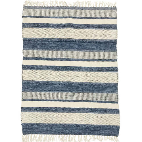 Striped blue/white cotton kilim rug 90x150 cm