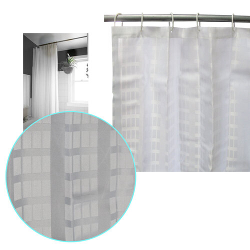 Jacquard White Checkered Bathroom Shower Curtain 180cm wide x 210 cm long