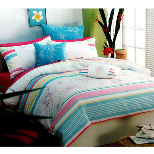 250TC Cotton Palila Yarn Dyed Aqua Quilt Cover Set Queen
