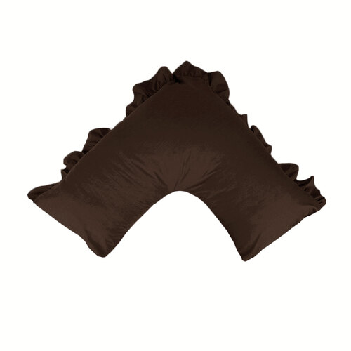 280TC Luxury Percale Ruffled V Pillowcase Chocolate
