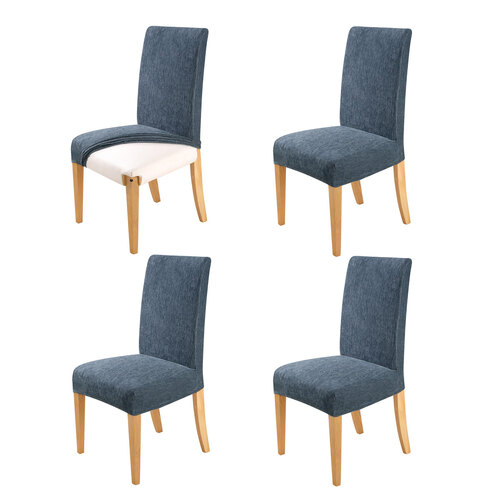 Home Innovations Set of 4 Easy Fit Stretch Dining Chair Covers Knitted - Dark Blue