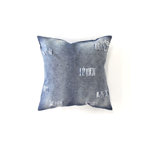 Accessorize Stonewashed Denim Ripped Linen Cotton Cushion Cover