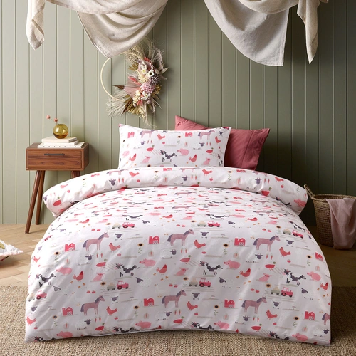 Happy Kids Farmyard Friends Washed Quilt Cover Set Double