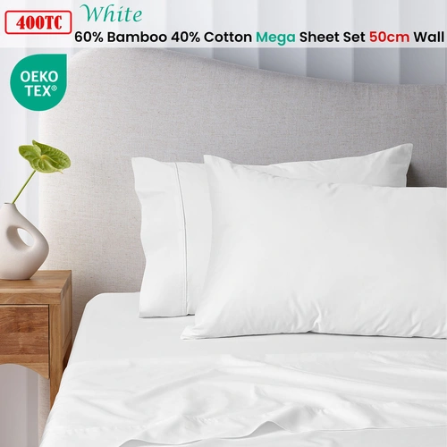 Accessorize 400TC Stone Bamboo Cotton Sheet Set 40cm Wall Single