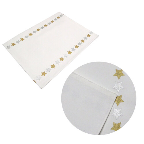 Silver Gold Stars Cotton Metallic Print Table Runner 33 x 180 cm