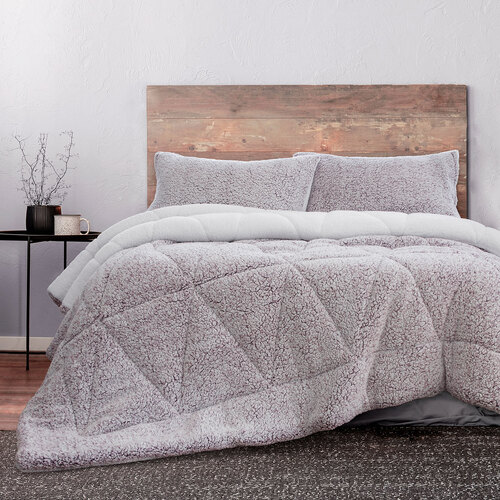 Melange Plum 3 Pcs Sherpa Ultra Soft Comforter Set Queen/King