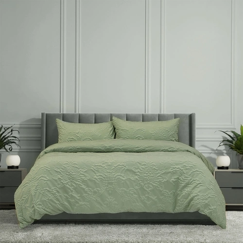 Ardor Adeline Sage Jacquard Damask Quilt Cover Set Queen