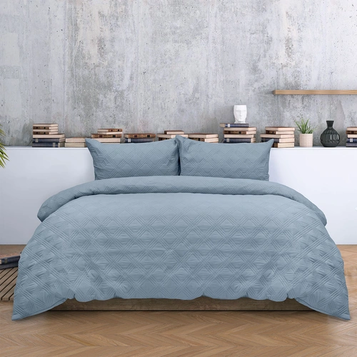 Ardor Carter Mineral Blue Embossed Vintage Washed Geometric Quilt Cover Set Queen