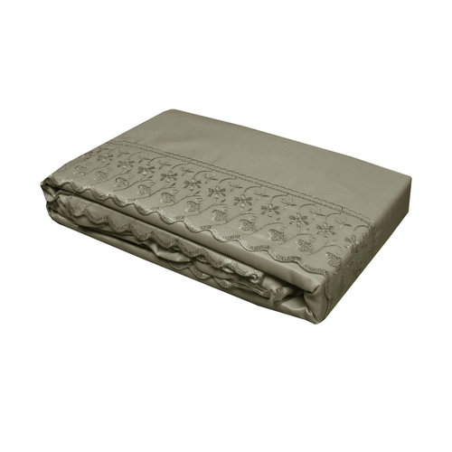 Essentially Home Living Machine Lace Embroidered Sheet Set Single Mocha