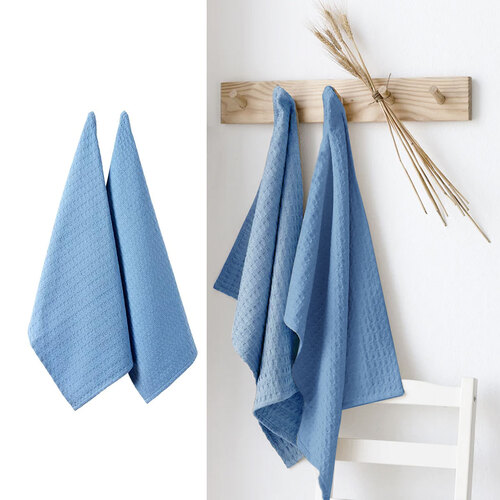Eco Recycled Cotton Set of 2 Cotton Kitchen Towels Blue 50 x 70 cm