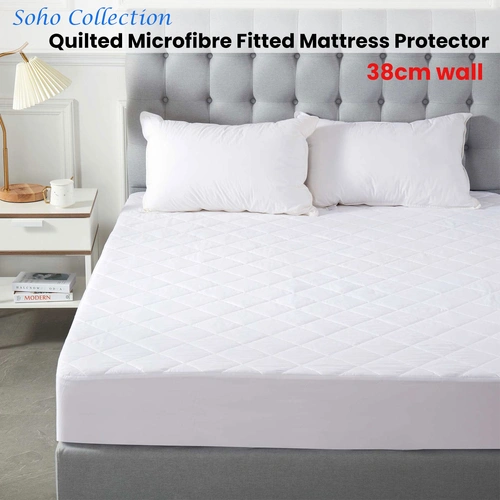 Soho Collection Quilted Microfibre Fitted Mattress Protector 38cm Wall Single
