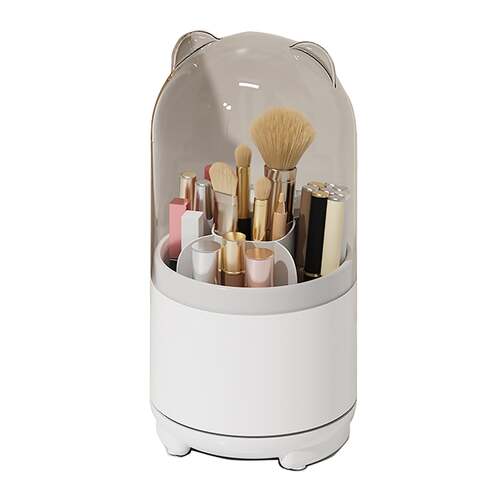 360° Rotating Makeup Brush Bucket Transparent Dust-proof Cosmetic Storage Box(White)