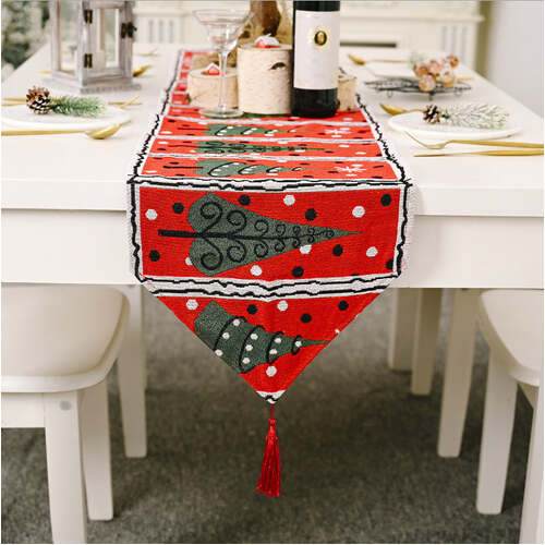 Christmas Table Runner thickened knitted Dining Tablecloth Xmas Party Decor(Tree)