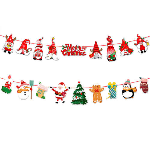 2Pack 3M Christmas Bunting Banners Garland Wall Decor Elk Snowman Party Decor(TO25+TO26)