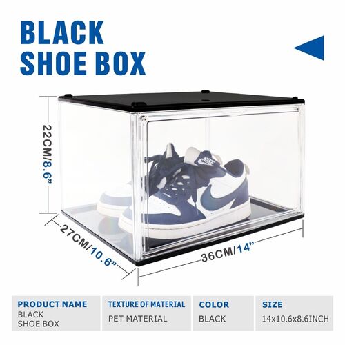 5PC  Black Stackable Shoe Display Box Hard Acrylic Sneaker Storage Containers Case