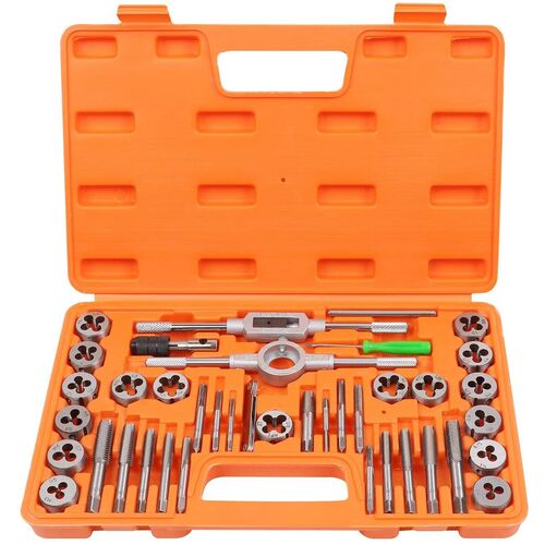 40Pc Tap And Die Set Imperial SAE Screw Screwdriver Thread Drill W/t Pitch Gauge