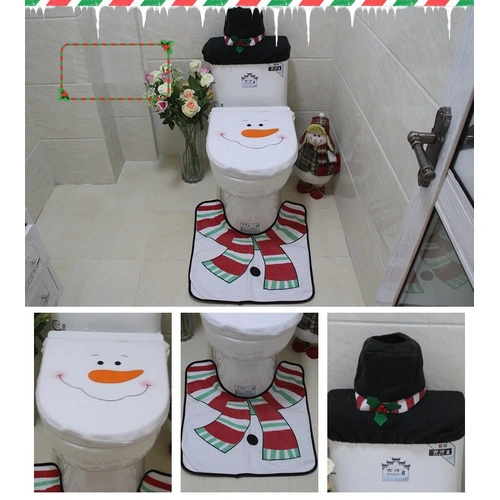4pcs Christmas Toilet Seat Cover Rug Bathroom Set Santa Snowman Xmas Home Décor, Snowman A