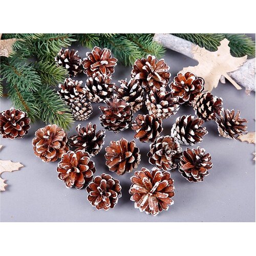 18 Christmas Natural Pine Cones Xmas Tree Hanging Home Decoration Ornament Gifts, 18x Natural w Snow Covered Pinecones