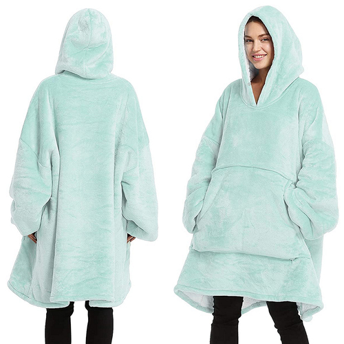 Oversized Soft Pullover Plain Hoodie Warm Fleece Blanket Plush Winter Sweatshirt, Aqua, Adult