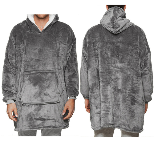 Oversized Soft Pullover Plain Hoodie Warm Fleece Blanket Plush Winter Sweatshirt, Dark Grey, Adult