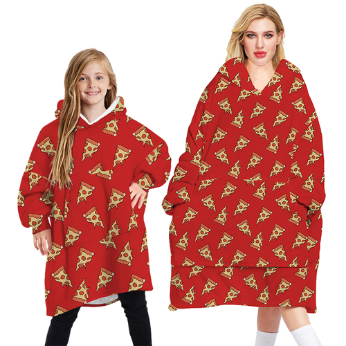 Oversized Soft Pullover Plain Hoodie Warm Fleece Blanket Plush Winter Sweatshirt, Red Pizza, Adult
