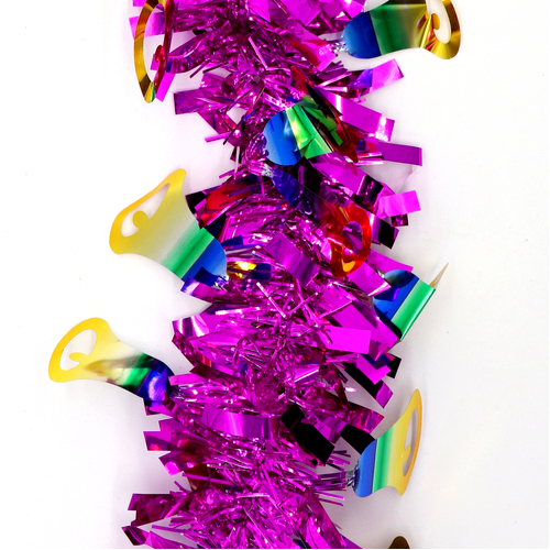 5x 2.5m Christmas Tinsel Xmas Garland Sparkly Snowflake Party Natural Home Décor, Bells (Hot Pink)