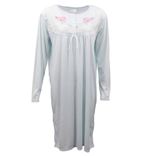 100% Cotton Women Nightie Night Gown Pajamas Pyjamas Winter Sleepwear PJs Dress, Blue, 12