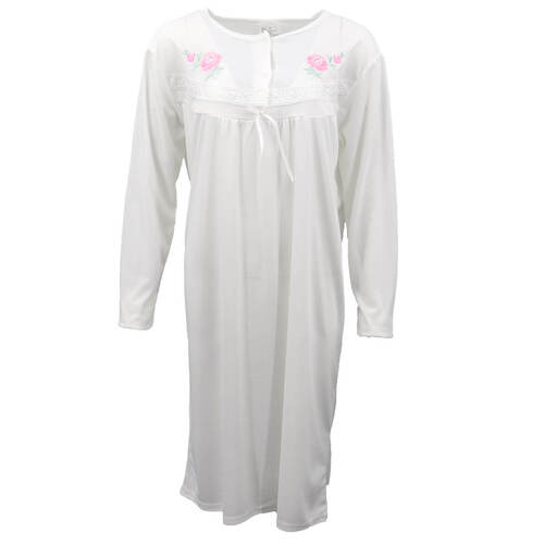 100% Cotton Women Nightie Night Gown Pajamas Pyjamas Winter Sleepwear PJs Dress, Light Pink, 16