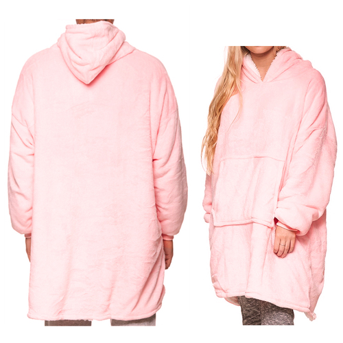 Oversized Soft Pullover Plain Hoodie Warm Fleece Blanket Plush Winter Sweatshirt, Watermelon Red, Adult