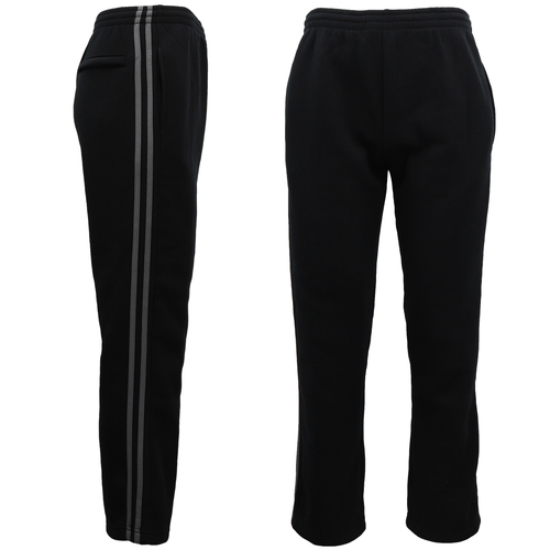 Men's Fleece Casual Sports Track Pants w Zip Pocket Striped Sweat Trousers S-6XL, Black w Grey Stripes, 3XL