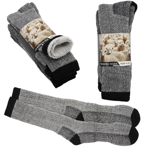 6 Pairs Merino Wool Thick Double Cushion Heavy Duty Socks Tradie Warm Thermal, 6-11