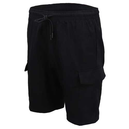 Men's Cargo Shorts 4 Pockets Cascual Work Trousers Active Pants Elastic Waist, Black, XL