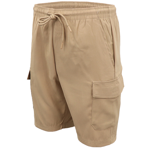 Men's Cargo Shorts 4 Pockets Cascual Work Trousers Active Pants Elastic Waist, Khaki, L