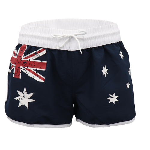 Ladies' Women's Board Shorts Australian Day Flag Gym Beach Aussie Swim Souvenir, Navy, 16