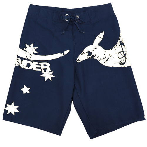 Men's Adult Board Shorts Australia Day Kangaroo Down Under Souvenir Beach Wear, Navy/White, L