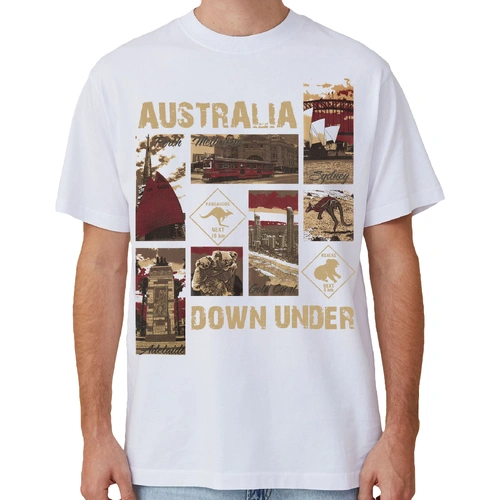 100% Cotton Australia Down Under Souvenir T-Shirt Unisex Adult Iconic Tee Top, White, S