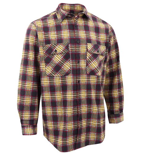 Men's 100% Cotton Flannelette Shirt Long Sleeve Plaid Check Flannel w Pockets, Golden Horizon Plaid, XL