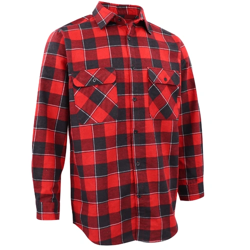 Men's 100% Cotton Flannelette Shirt Long Sleeve Plaid Check Flannel w Pockets, Lumberjack Red Buffalo Plaid, M